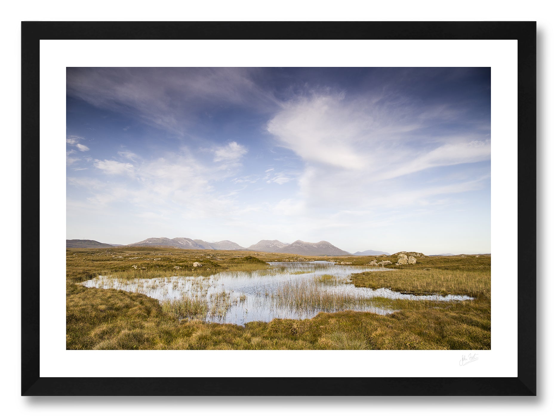 a framed fine art photographic print of the spectacular Bog Road in Connemara on a beautiful Autumn evening, available to buy online