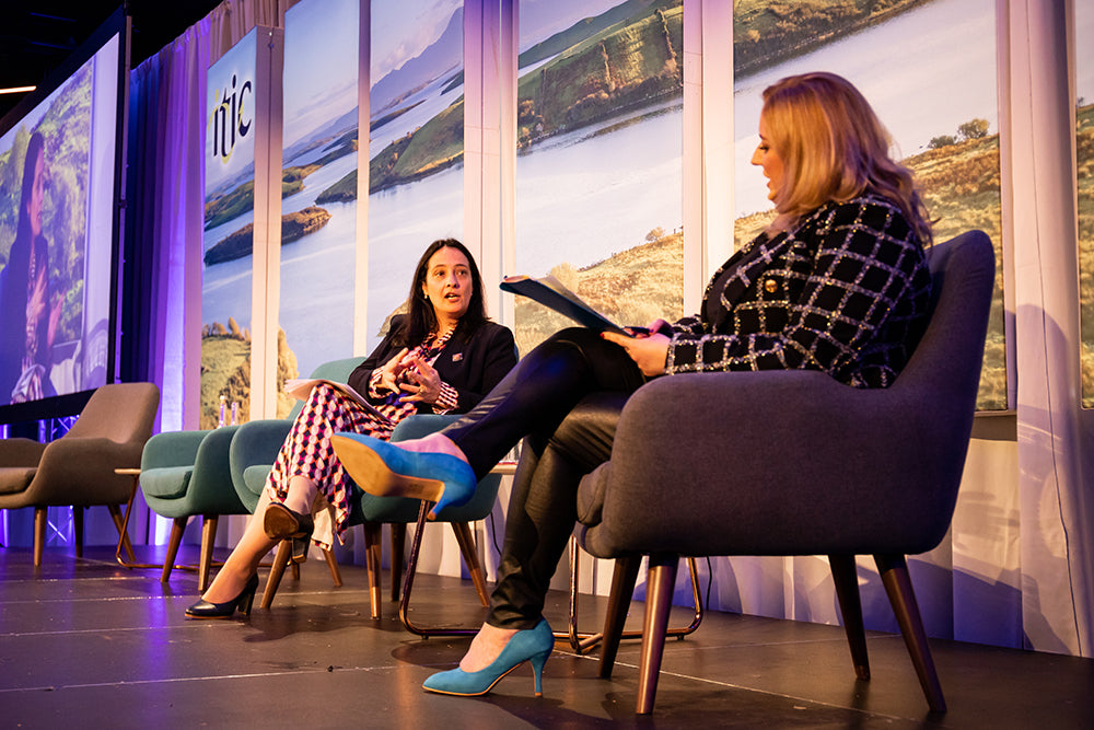 Irish Minister of Tourism, Catherine Martin being questioned on stage during the Irish Tourism Industry Confederation (ITIC) conference