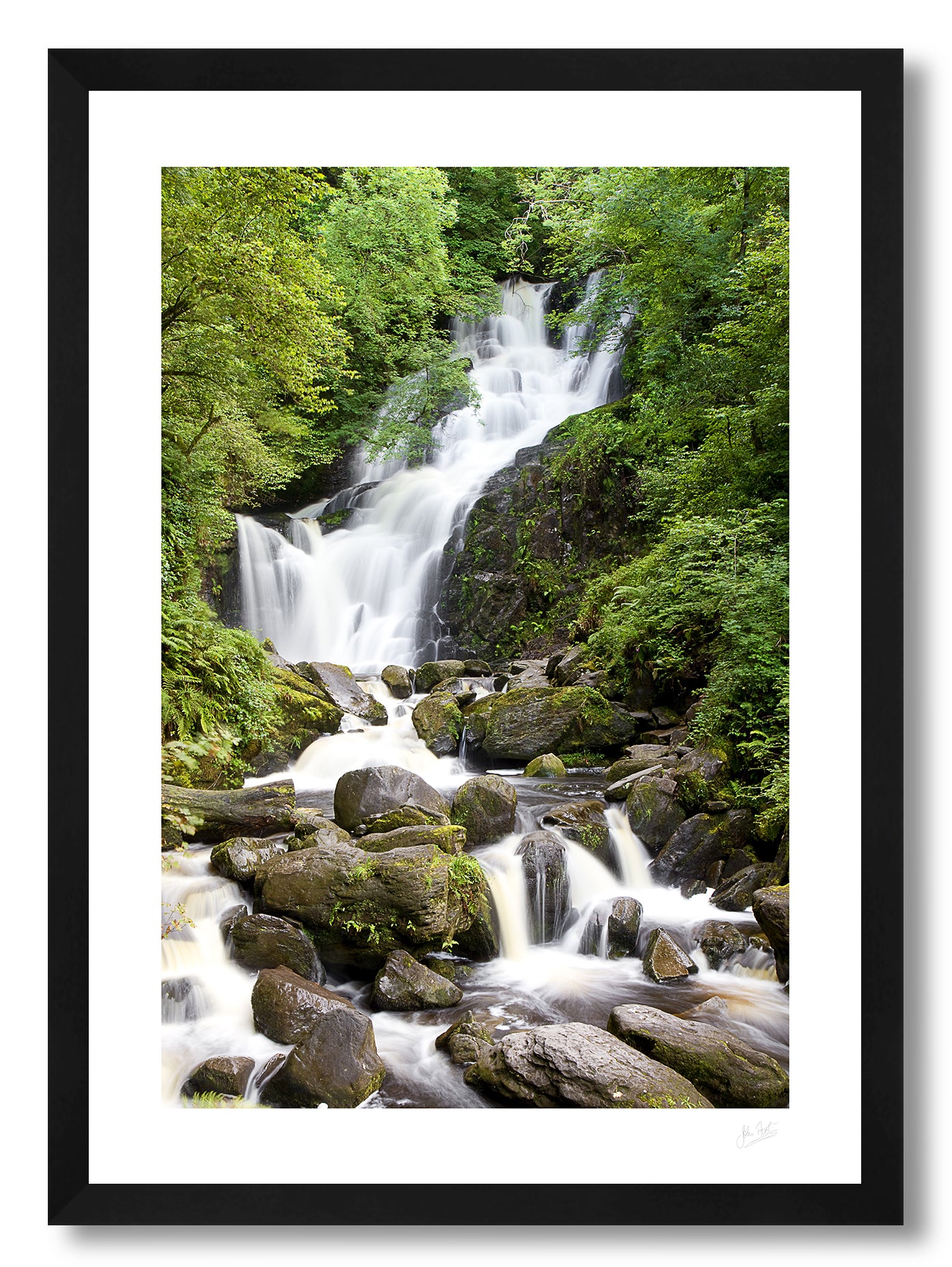 a framed fine art photographic print of Torc Waterfall in Killarney, available to buy online